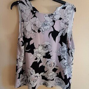 C&E Light Pink Black White Floral Print Sleeveless Blouse Top Women’s Size L